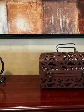 Decorative Pierced Metal Storage Chest – Asian Inspired Bronze Accent Box